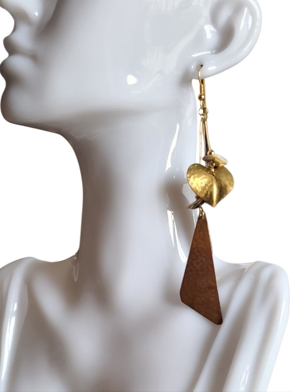 Vtg. Artisan Made Mixed Metal Dangle Earrings